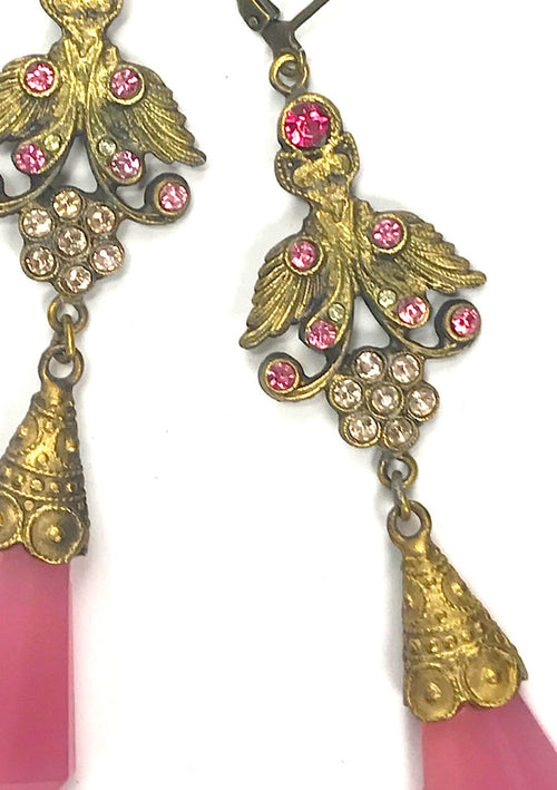 Vintage 1920s Czech Pink Floral Shaped Earrings