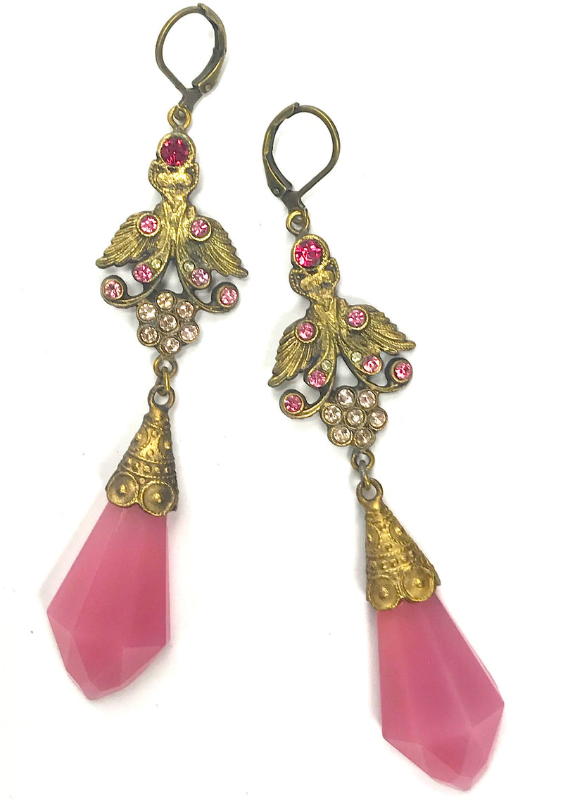 Vintage 1920s Czech Pink Floral Shaped Earrings