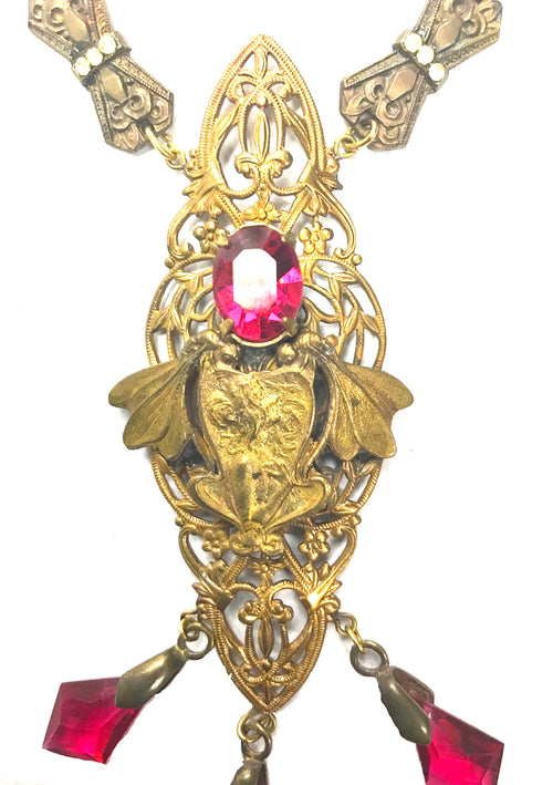 Vintage 1920s Art Nouveau Pink Glass Necklace - New!