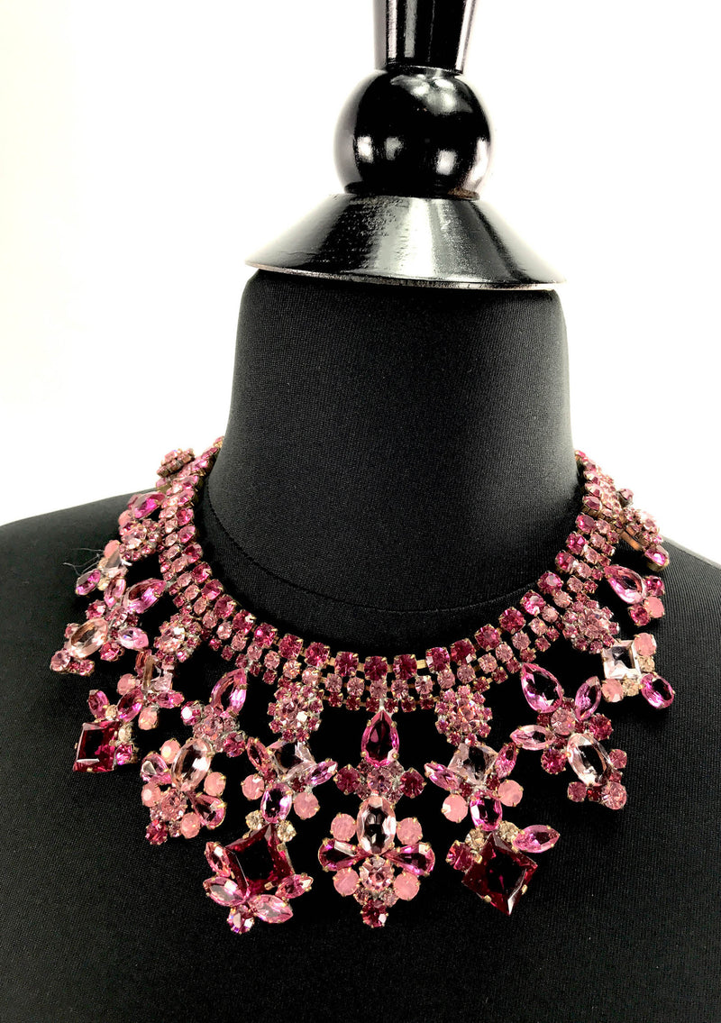 Amazing Large Pink Tourmaline Glass Crystal Necklace