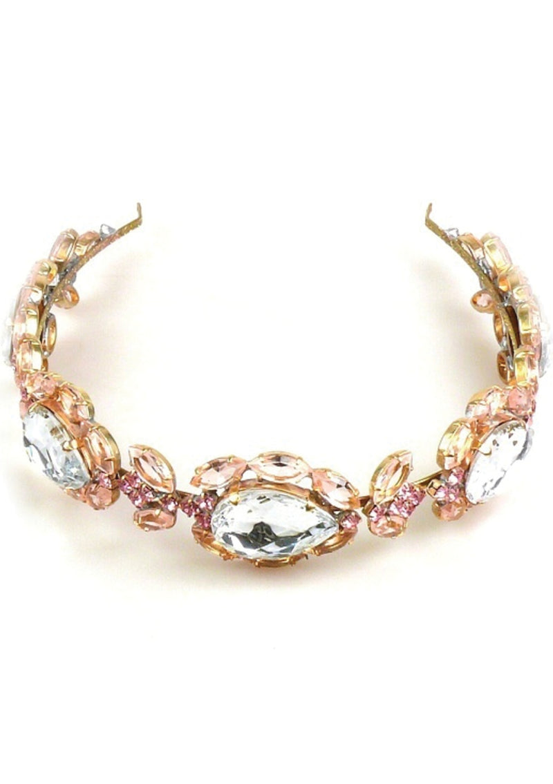 Beautiful Czech Rose Pink and Clear Headband - New!