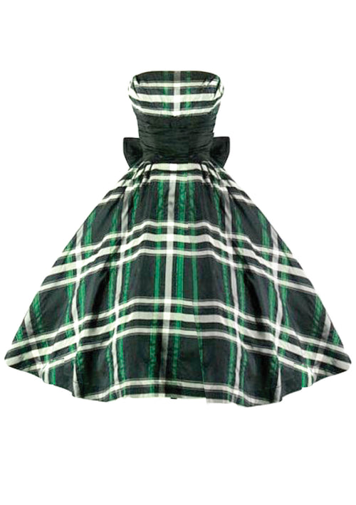 Vintage 1950s Green Plaid Taffeta Party Dress - New! (ON HOLD)