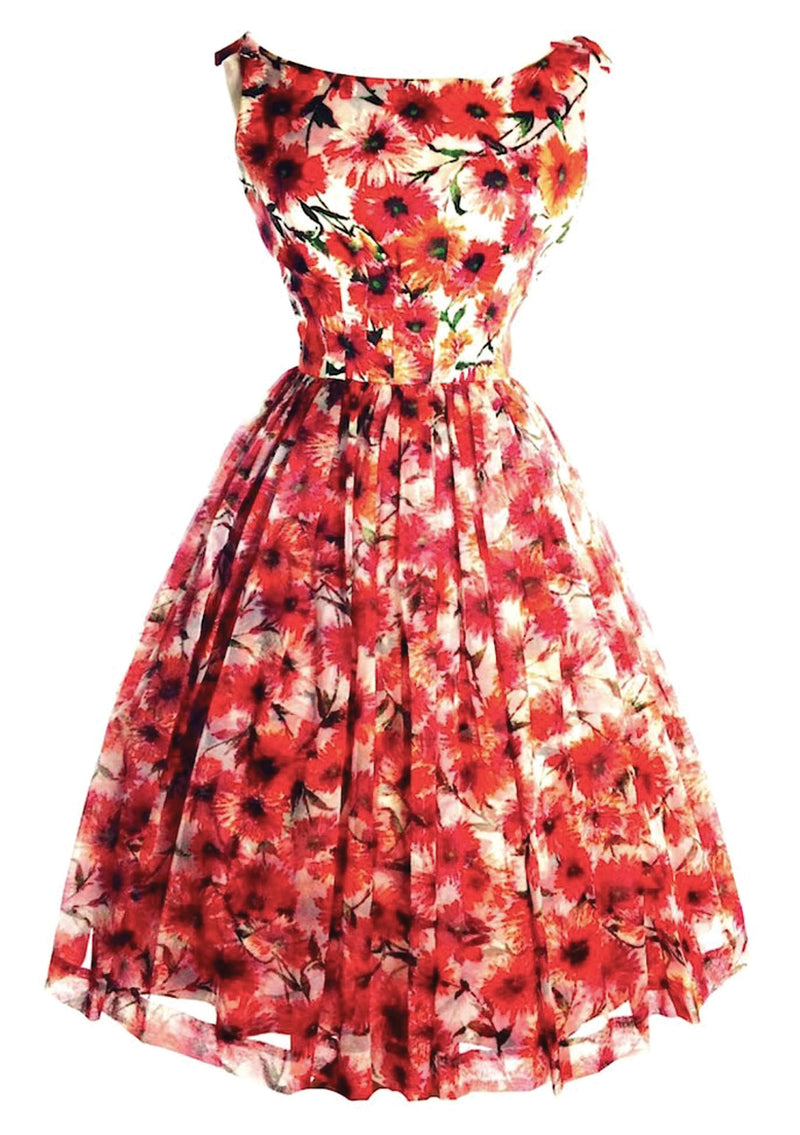 1950s Orange Poppy Print Chiffon Party Dress - SOLD