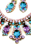 Pink, Blue and Lilac Necklace & Earrings Set - New