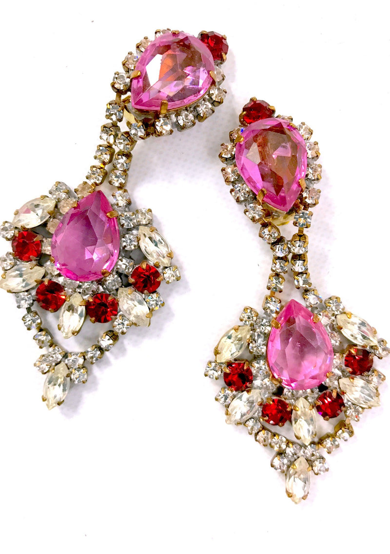 Classic Hot Pink Tourmaline and Clear Earrings - NEW!