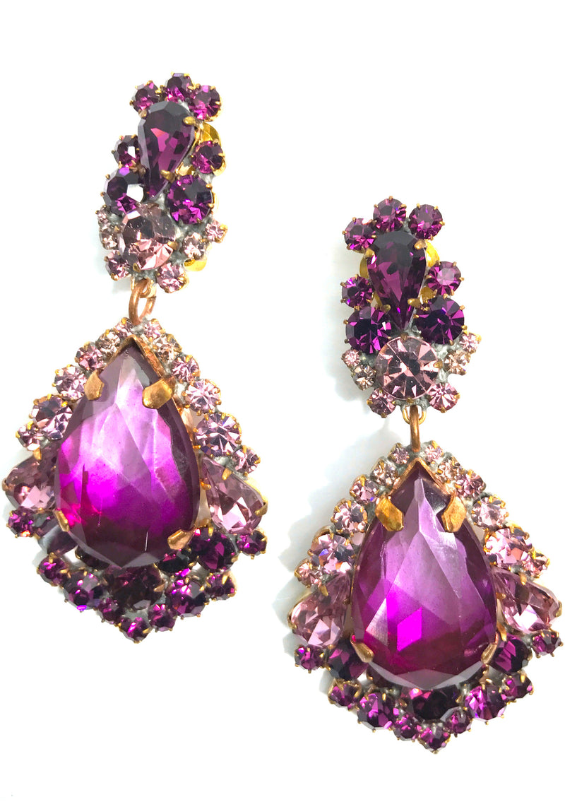Dramatic Graduated Purple Amethyst Crystal Earrings - New!