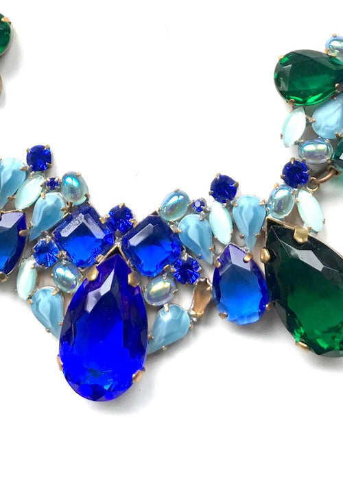 Sapphire Blue and Emerald Green Crystal Necklace