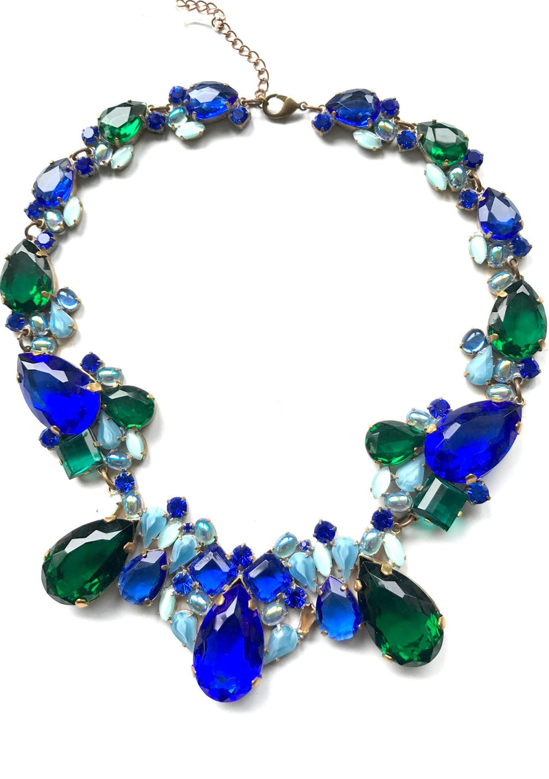 Sapphire Blue and Emerald Green Crystal Necklace