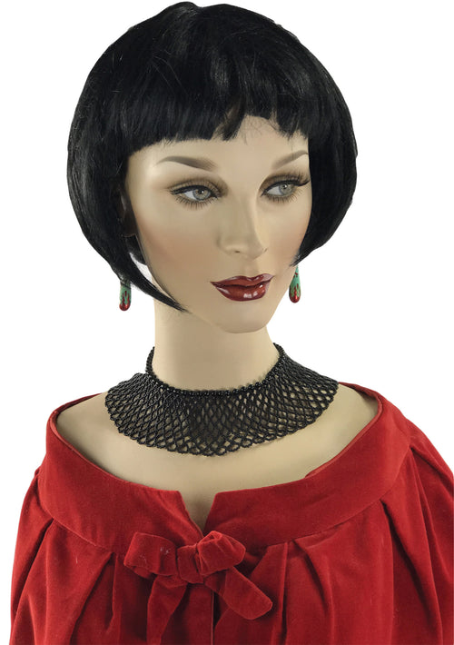 Vintage 1960s Black Glass Beaded Collar Necklace - New!