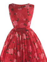 1950s Jerry Gilden Designer Roses Chiffon Dress - New!