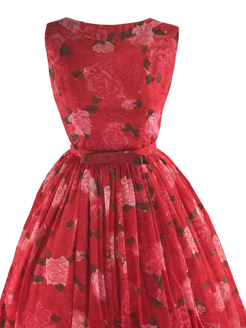 1950s Jerry Gilden Designer Roses Chiffon Dress - New!