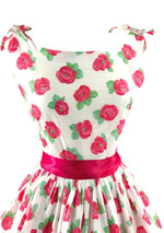Vintage 1960s Stylised Roses Floral Cotton Linen Dress - New!