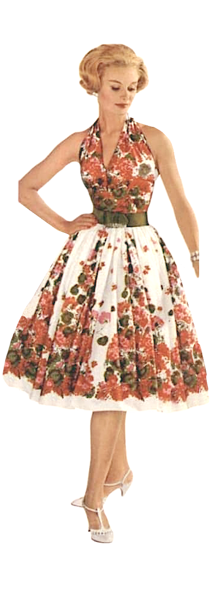 Vintage 1959 Geraniums Border Garden Party Dress - New!