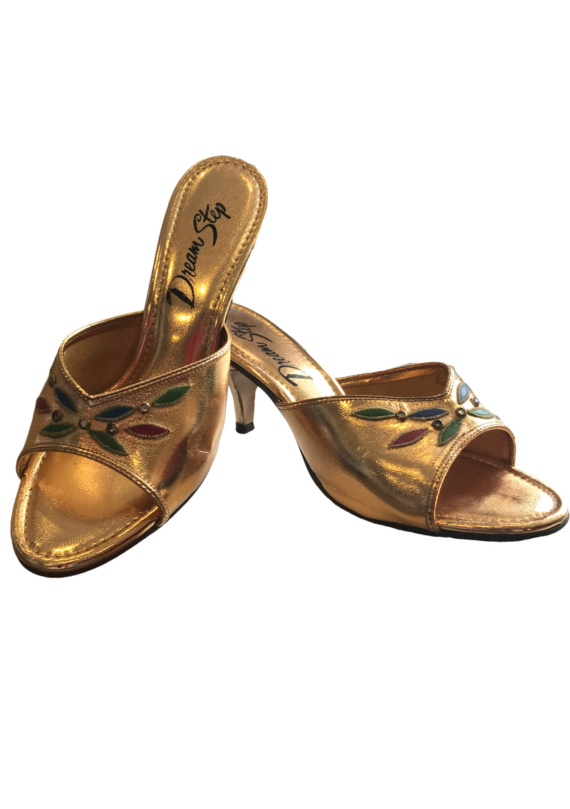 1960s Gold Pump Embroidered & Jewelled Shoes - New!
