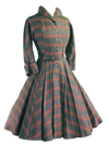 Late 1940s Early 1950s Grey & Pink Chevron Stripe Dress- New!