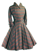 Late 1940s Early 1950s Grey & Pink Chevron Stripe Dress- New!