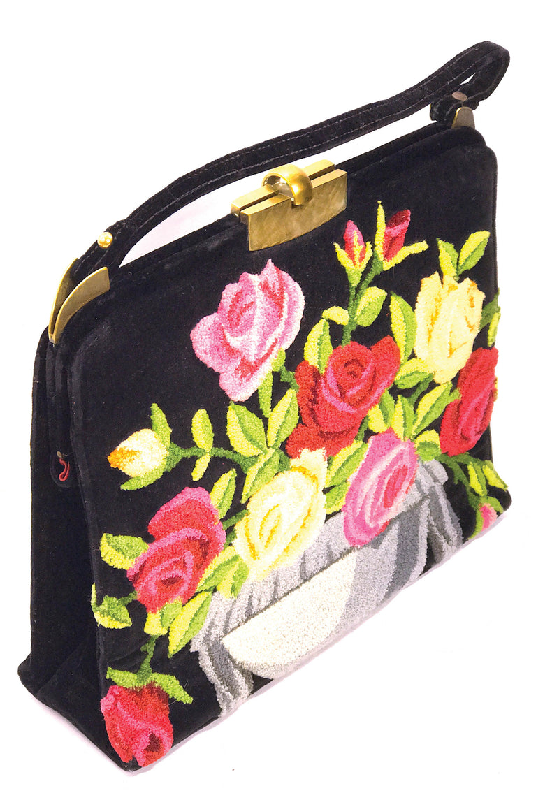 Outstanding 1950s Extra Large Roses Tapestry Handbag- New