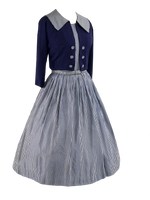 Vintage 1950s Navy & White Gingham Dress Ensemble- New!