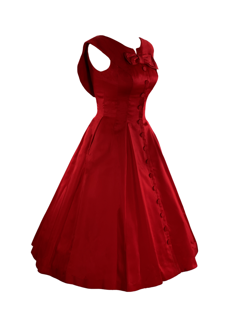1950s Designer Red Silk Satin New Look Cocktail Dress New ON HOLD Coutura Vintage