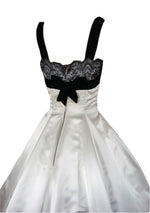 Vintage 1950s Silver Satin & Black Lace Party Dress Ensemble