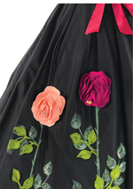 1950s Black Cotton Dress with 3D Felt Flowers- New!
