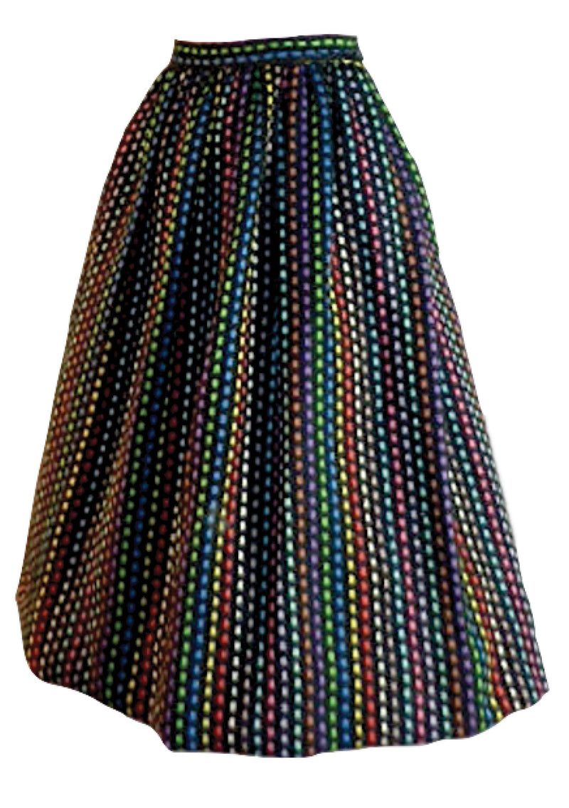 Vintage 1950s Rainbow Flecked Black Wool Skirt - New!