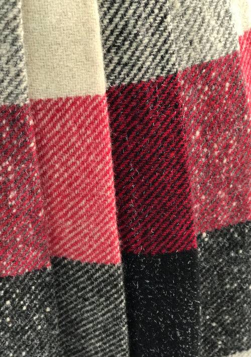 Vintage 1960s Red Charcoal & Cream Check Wool Skirt - New!
