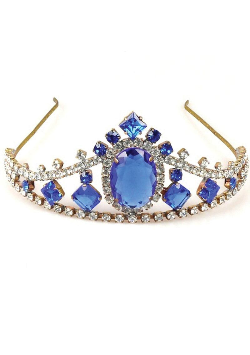 Sapphire Blue and Clear Rhinestone Tiara Headband - New!
