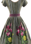 Vintage 1950s Pink & Purple Tulips Roses Cotton Day Dress - New!