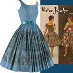 Stunning 1950s Blue Geometric Paisley Border Print Dress- New!
