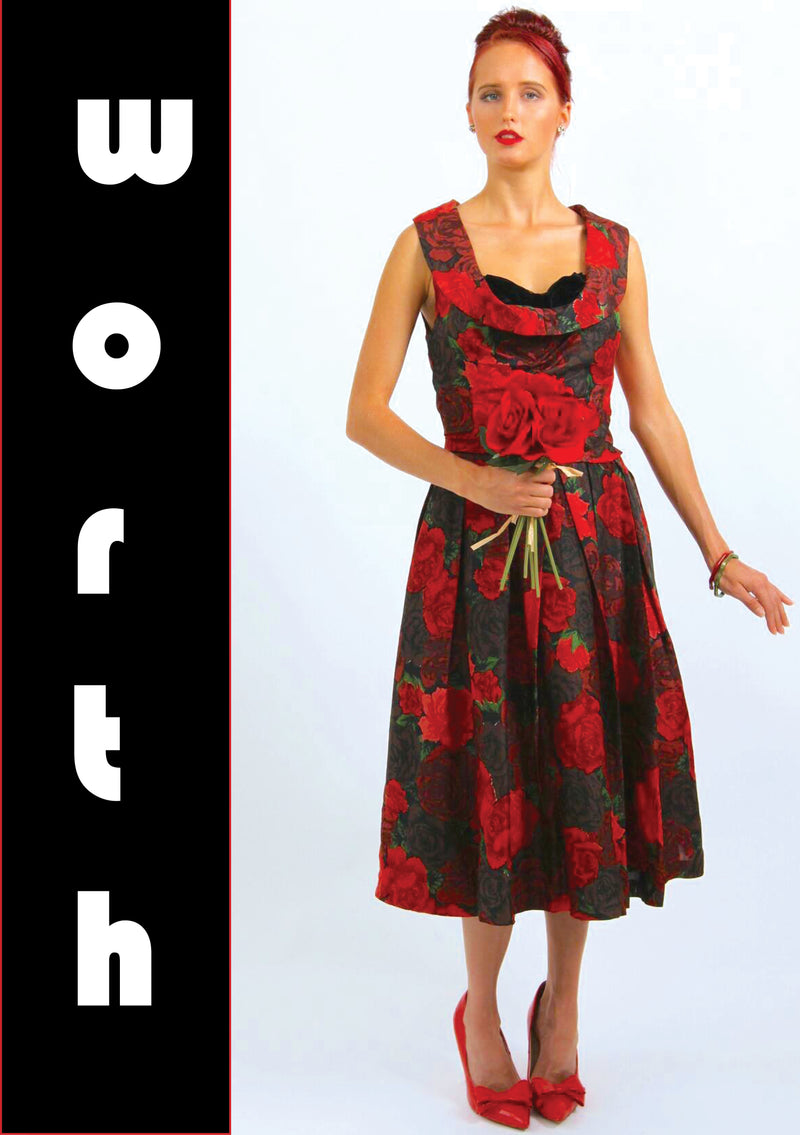 1950s House of Worth Couture Red Roses Party Dress  - New!