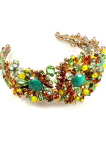 Dramatic Czech Jade, Emerald and Topaz Headband