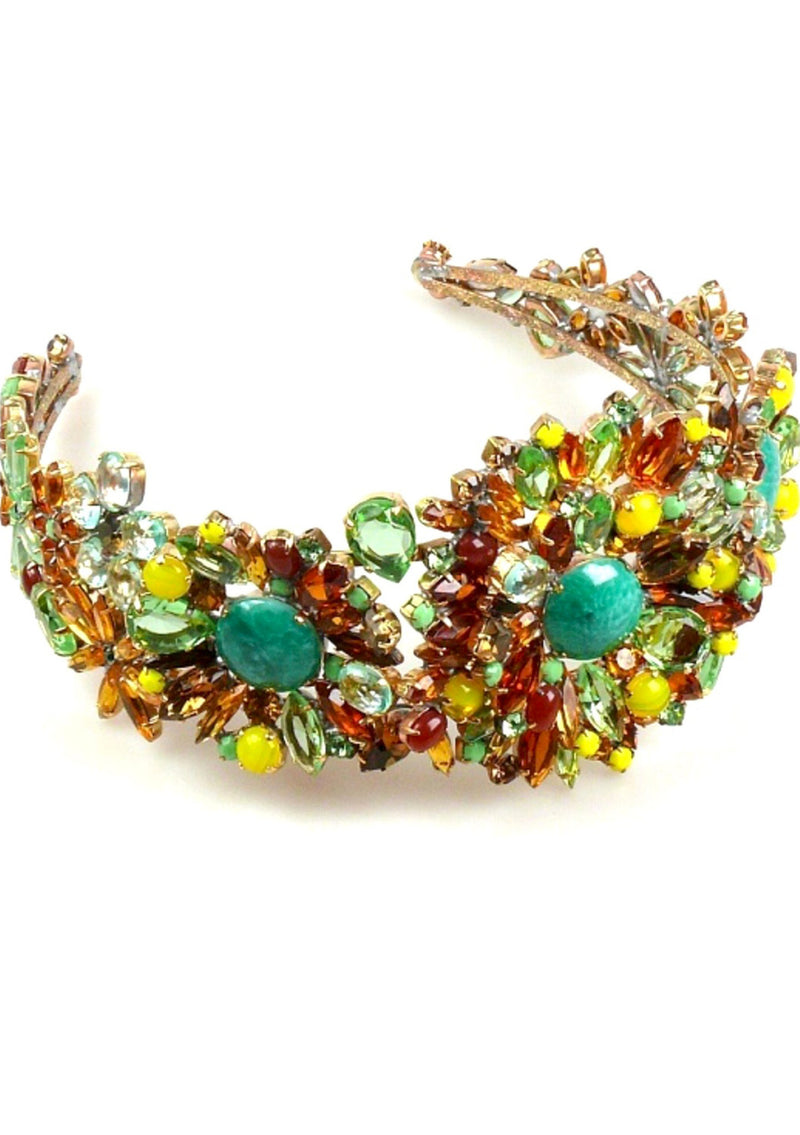 Dramatic Czech Jade, Emerald and Topaz Headband