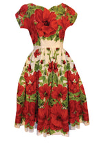 Vintage 1950s Huge Red Flowers Cotton Dress  - New! (LAYAWAY)